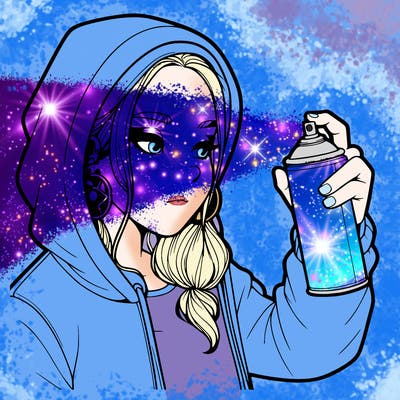 a realistic girl, spray painting