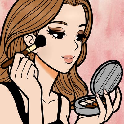 little girl putting on makeup