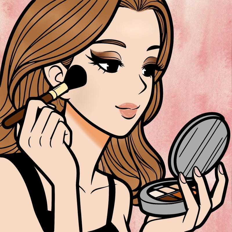 little girl putting on makeup