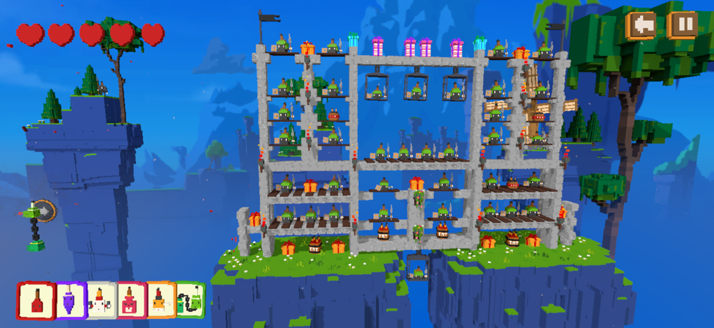 Blow it up Mobile - Una estructura de piedra basada en vóxeles llena de enemigos y TNT en una isla flotante en Blow it up Mobile