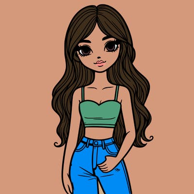 girl with long hair, crop top and jeans