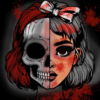 realistic girl with half skull mask