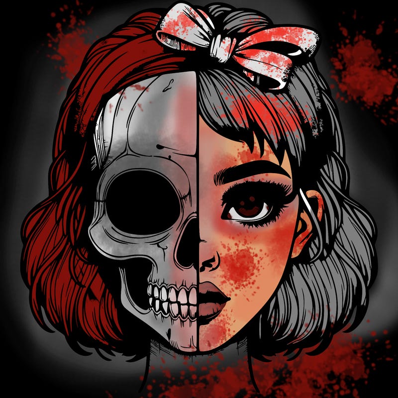 realistic girl with half skull mask