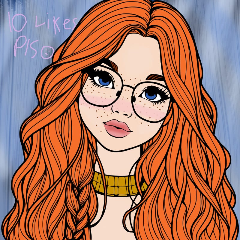 girl with long hair and freckles and glasses realistic