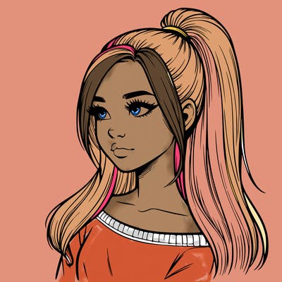 realistic girl with a high ponytail