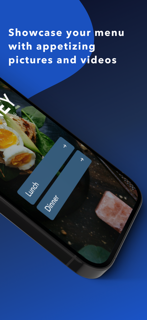 Interface de l'application Convivio affichant un menu numérique avec des photographies culinaires et des catégories de menu pour le déjeuner et le dîner