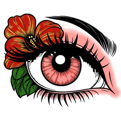 realistic eye with flower