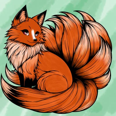 realistic detailed 9 tailed anime fox