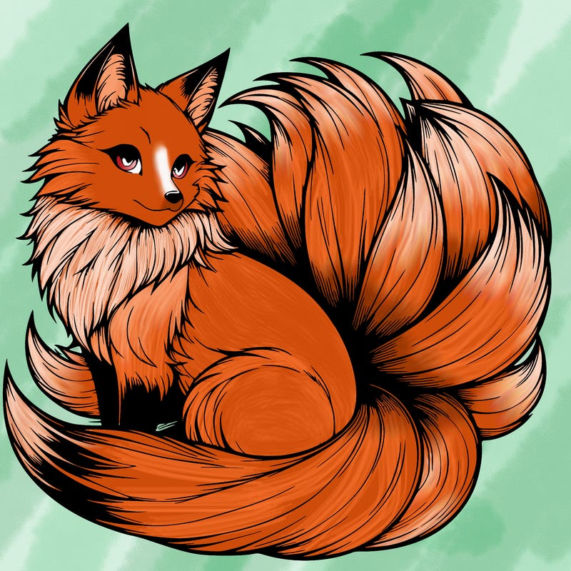 realistic detailed 9 tailed anime fox