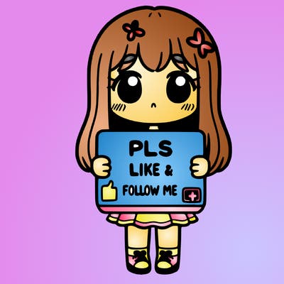 girl holding a sign that says pls like and follow me