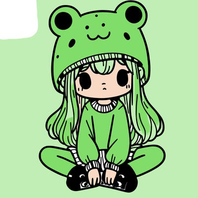 a girl wearing a frog hat and some frog socks
