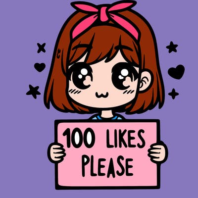 girl holding sign saying 100 likes please