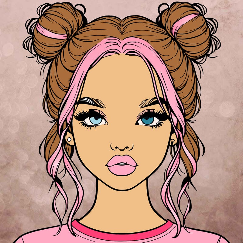 realistic girl with two buns in hair and lips
