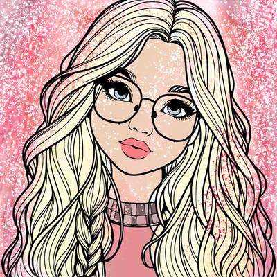 girl with long hair and freckles and glasses realistic