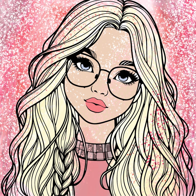 girl with long hair and freckles and glasses realistic