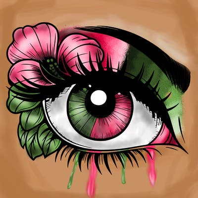 realistic eye with flower