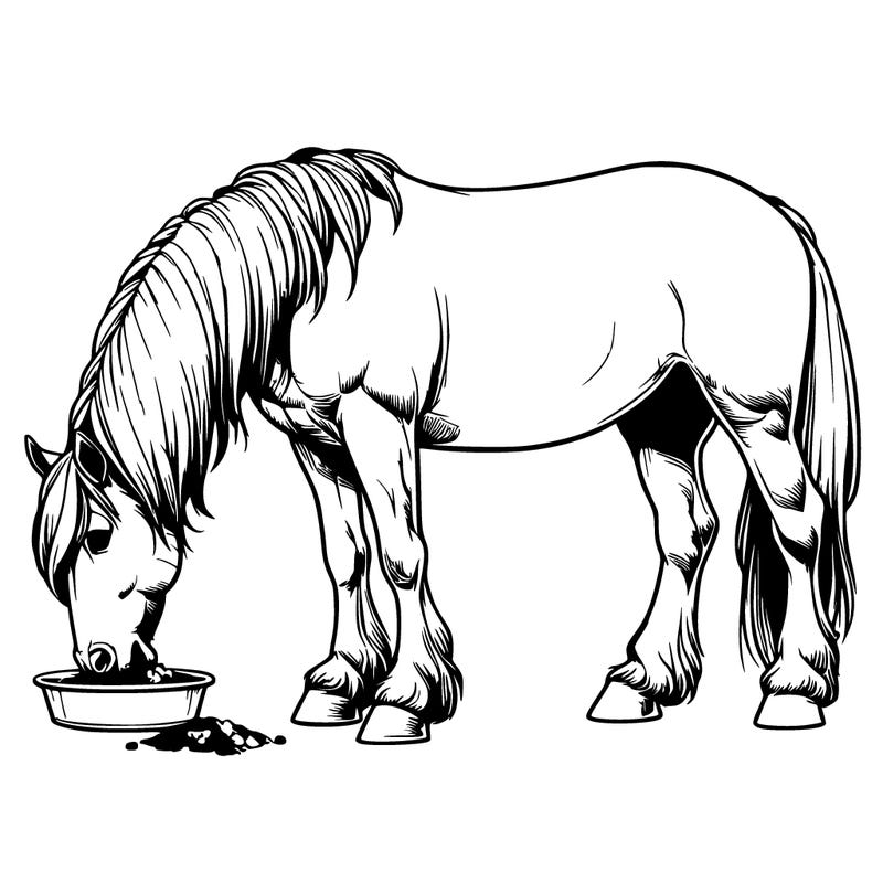 realistic horse standing eating