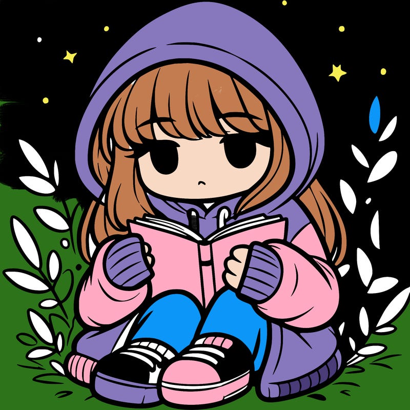 girl in oversized hoodie reading a book