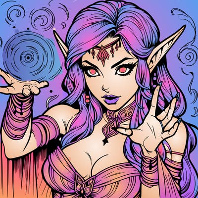 realistic scary beautiful elf sorceress casting spell
