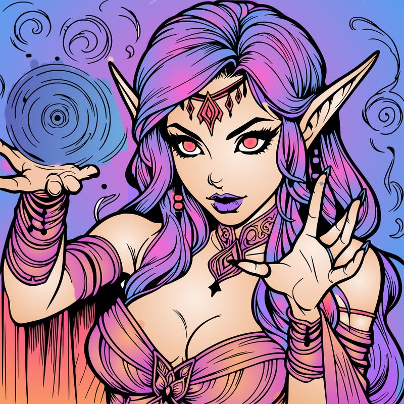 realistic scary beautiful elf sorceress casting spell