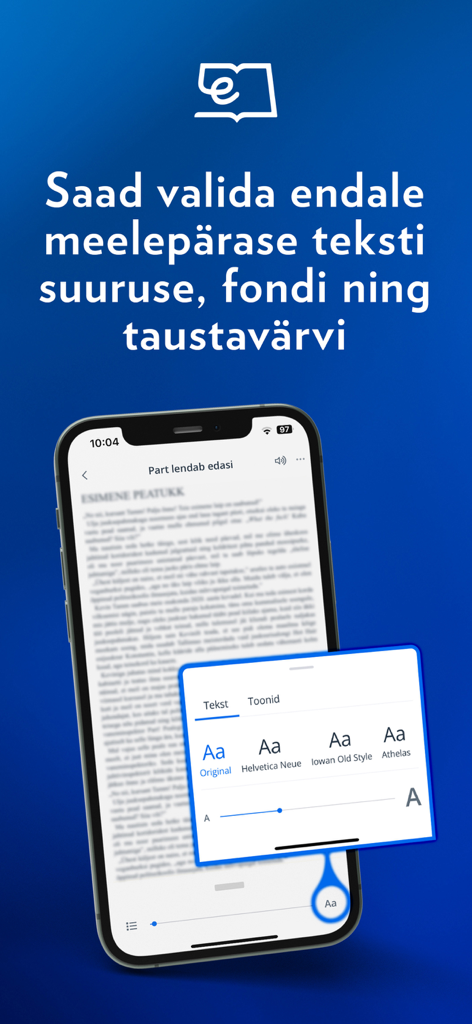 Elisa Raamat - Elisa Raamat app interface showing options to customize font size and type for reading