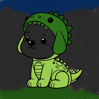 cute dog wearing dinosaur costume