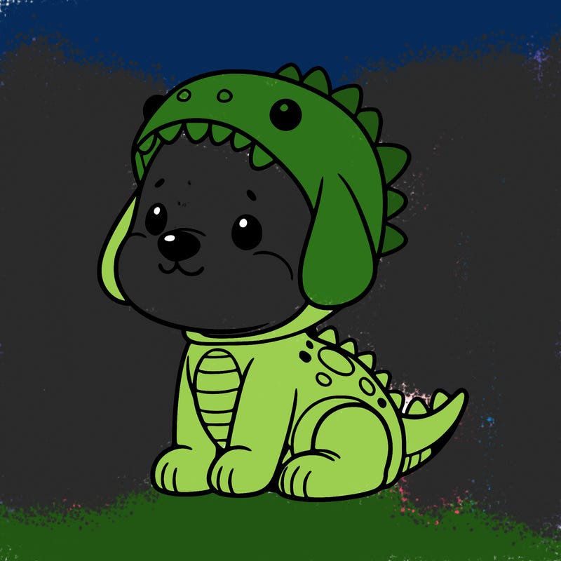cute dog wearing dinosaur costume