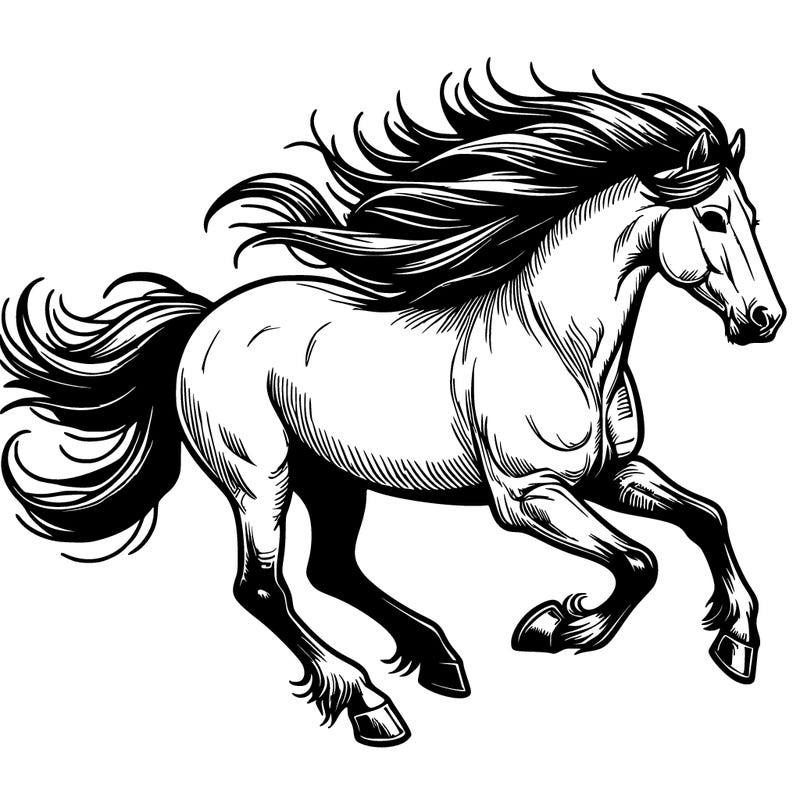 a large realistic horse running through the wind being free