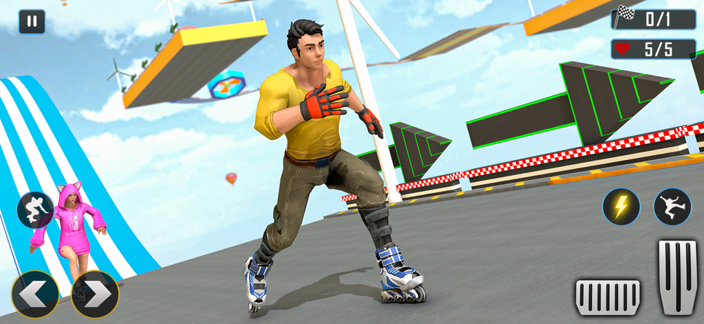 Roller Skate Downhill Racing - Male character racing on roller skates in a downhill city level
