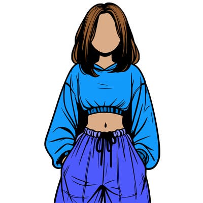 realistic girl faceless with baggy pants and a crop top