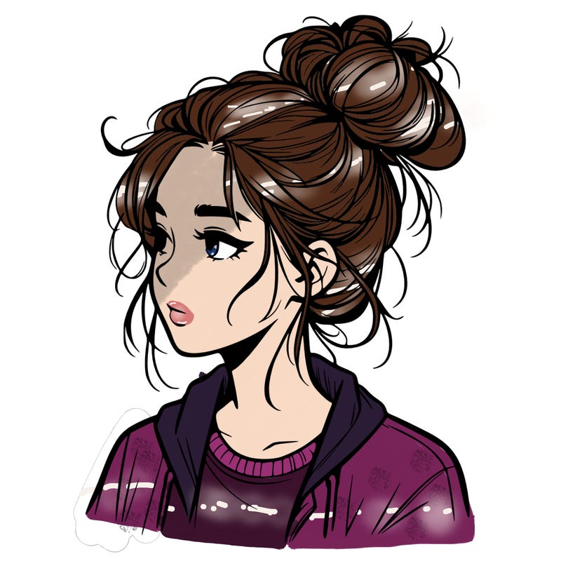 realistic teenage girl with a messy bun