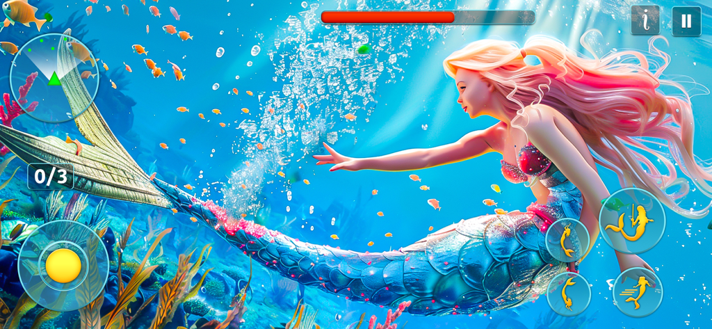 Princess Mermaid Simulator 3D - Uma sereia de cabelo rosa nada debaixo d'água em um jogo de simulador 3D