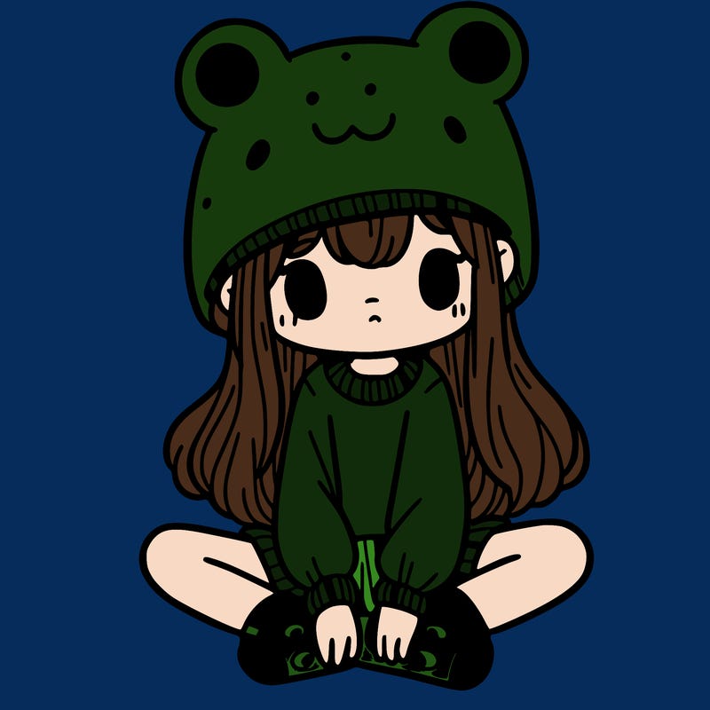 a girl wearing a frog hat and some frog socks