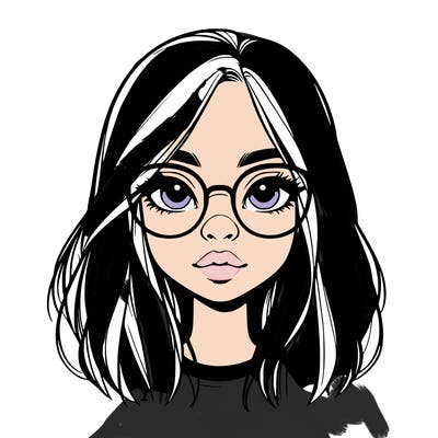 realistic girl with her hair down and glasses  and a nose