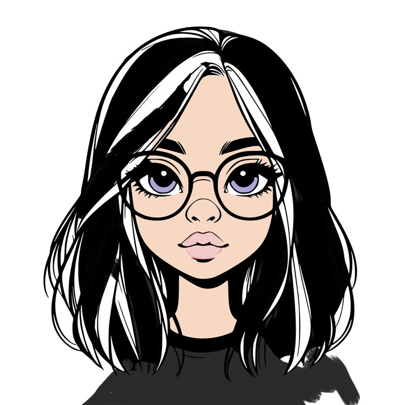 realistic girl with her hair down and glasses  and a nose