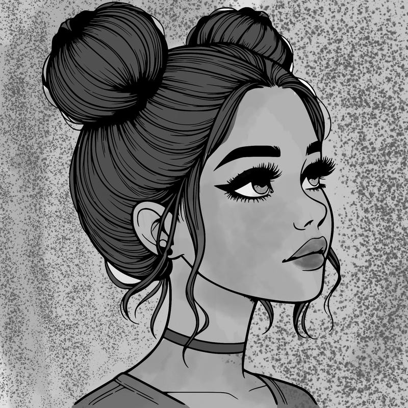 realistic girl with buns on the top of her head