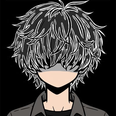 manga boy fluffy hair covering his eyes