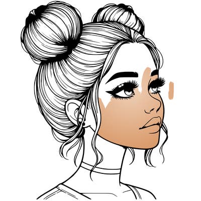 realistic girl with buns on the top of her head