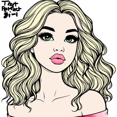 realistic girl with wavy hair and lips
