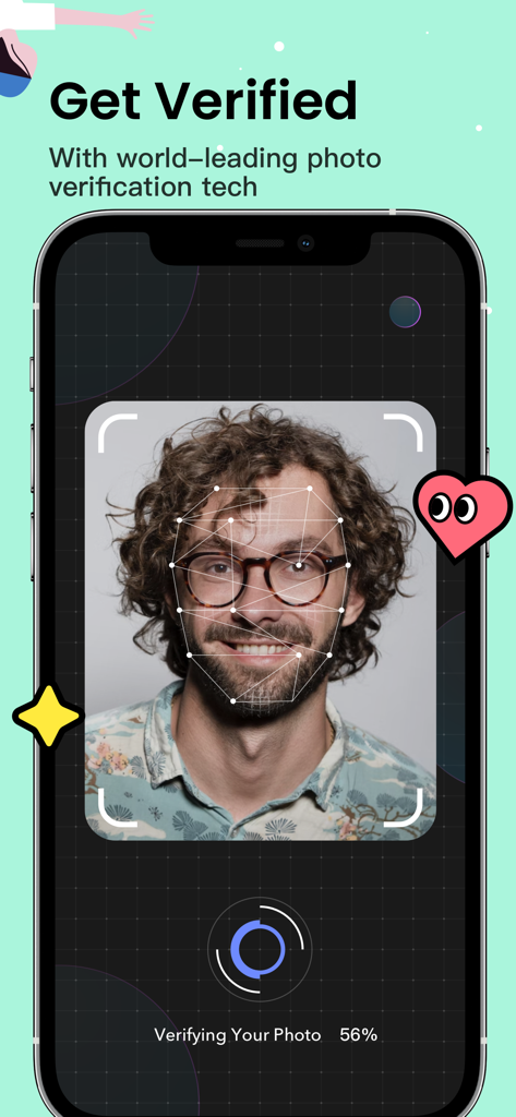 Omi dating app facial verification screen showing photo authentication process