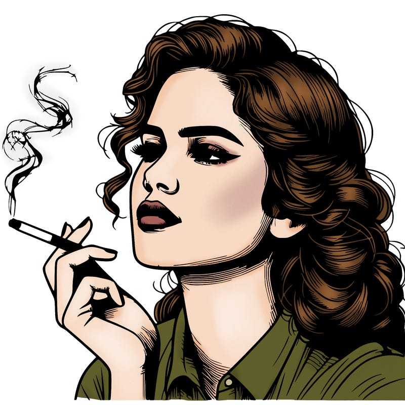realistic beautiful lady smoking