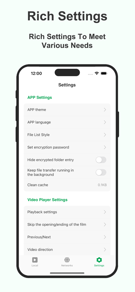Galaxy Player settings screen showing app and video player customization options