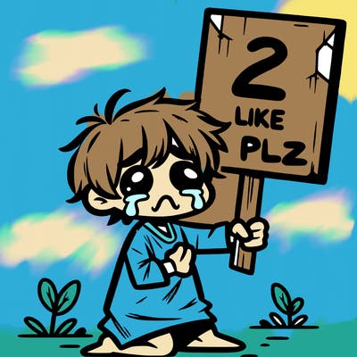 small poor toddler crying with sign that says 2 like plz