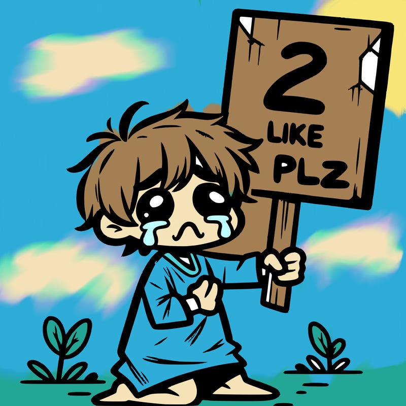 small poor toddler crying with sign that says 2 like plz
