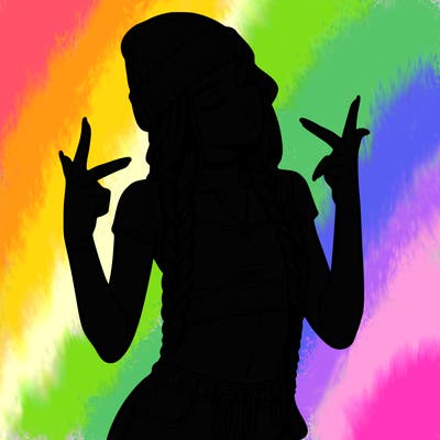 realistic teenage girl with braids and a beanie and crop top doing 🫶🏼