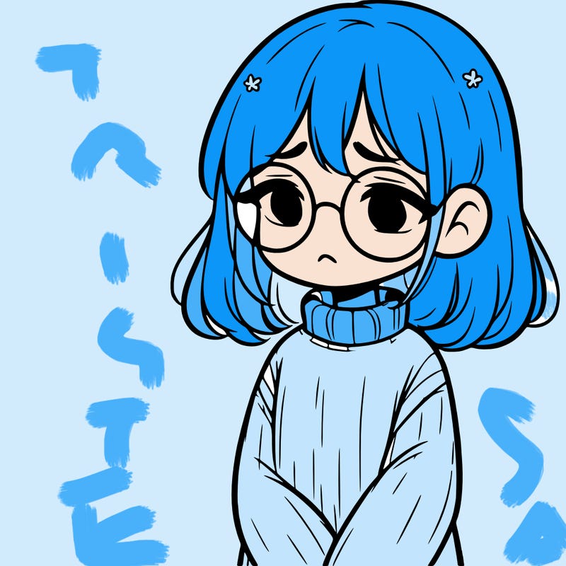 sad girl with glasses in a sweater