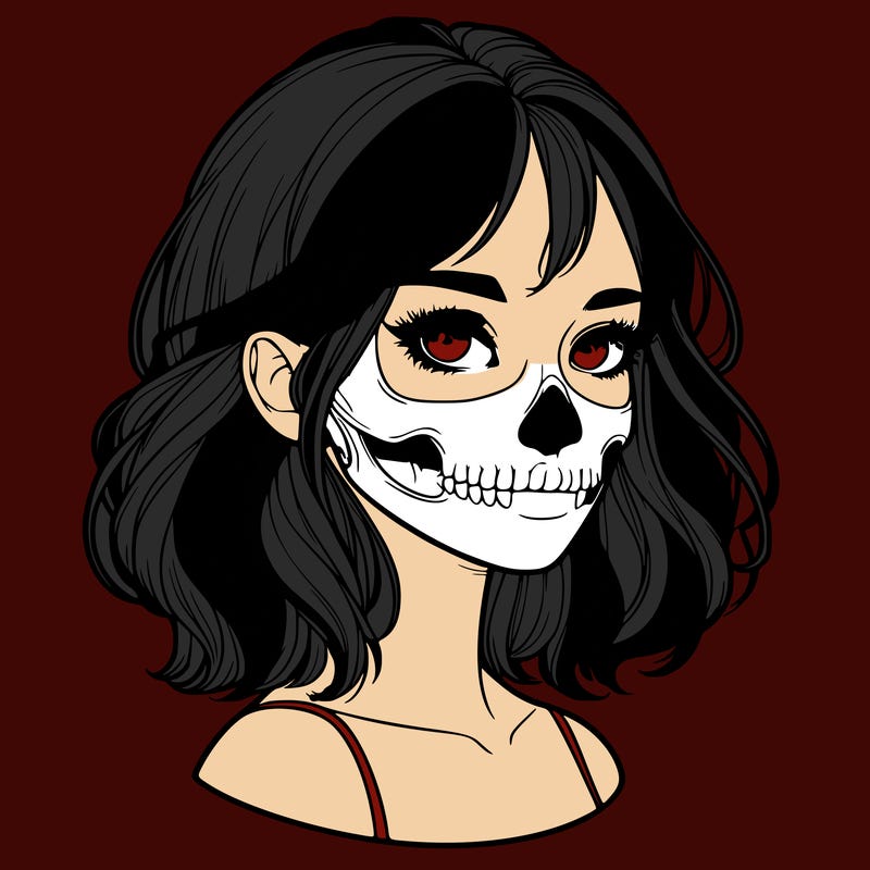realistic girl with skull