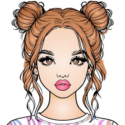 realistic girl with two buns in hair and lips
