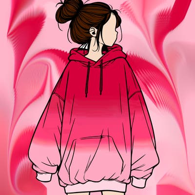 realistic girl with a oversized sweatshirt on and a bun