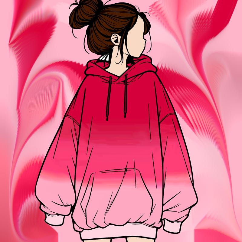 realistic girl with a oversized sweatshirt on and a bun